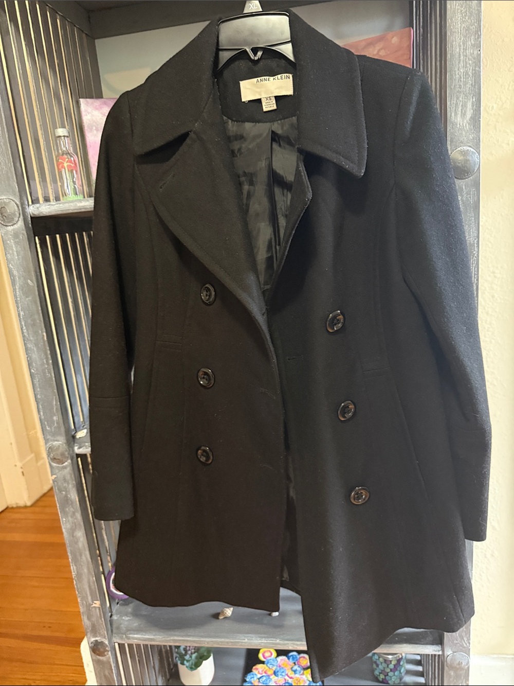 Anne Klein Black Double-Breasted Peacoat